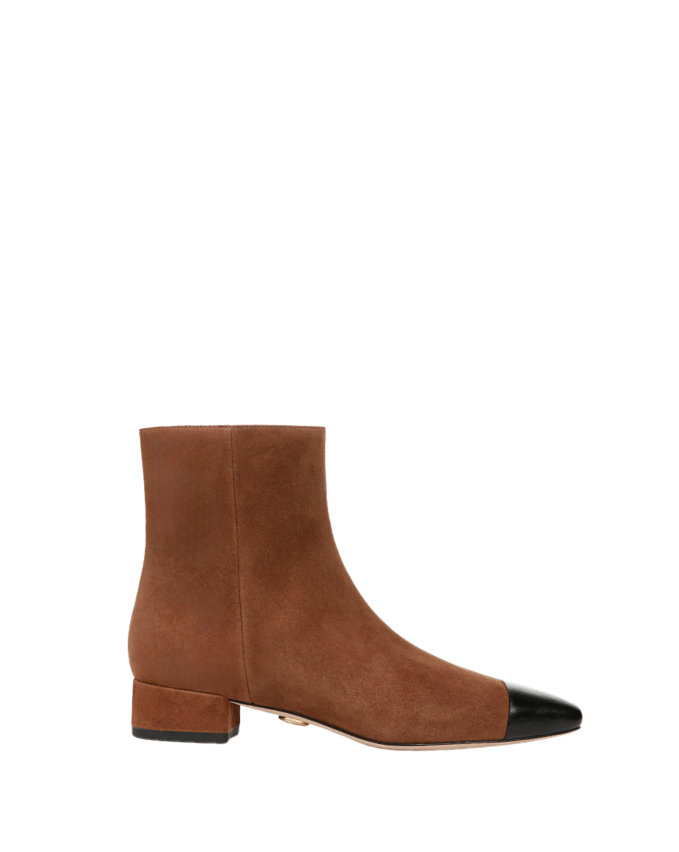 Veronica Beard Cecile Suede Cap-Toe Bootie - Cedar/Black