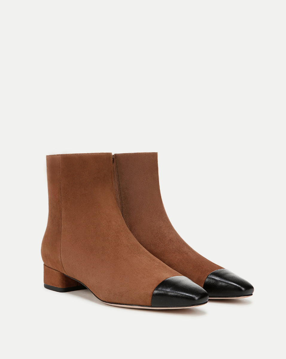 Veronica Beard Cecile Suede Cap-Toe Bootie - Cedar/Black
