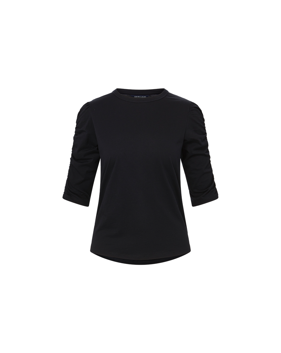 Veronica Beard Waldorf Ruched-Sleeve T-Shirt - Black