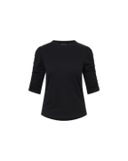 Veronica Beard Waldorf Ruched-Sleeve T-Shirt - Black