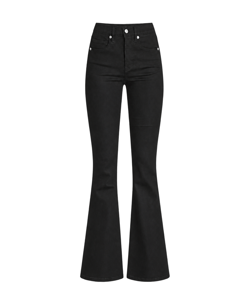 Veronica Beard Black flare denim jeans with button closure.