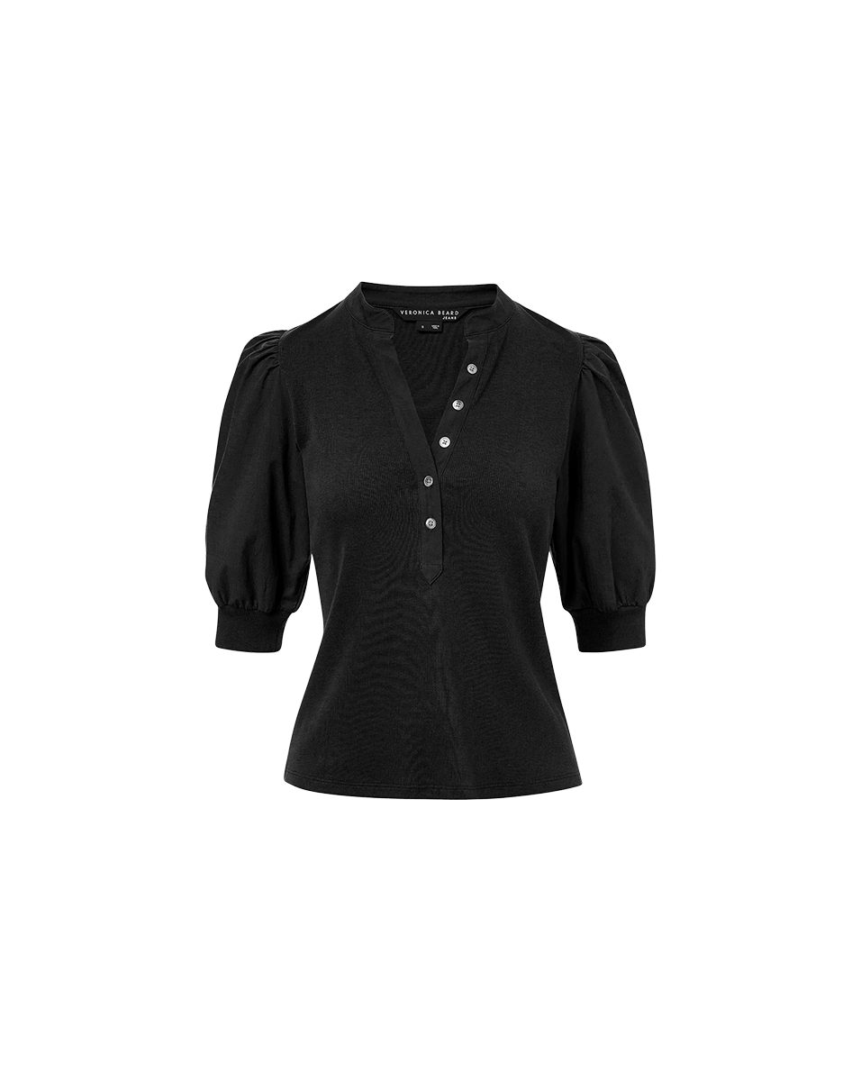Veronica Beard Coralee Puff-Sleeve Top - Black