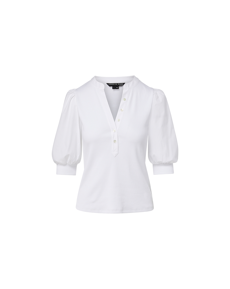 Veronica Beard Coralee Puff-Sleeve Top - White