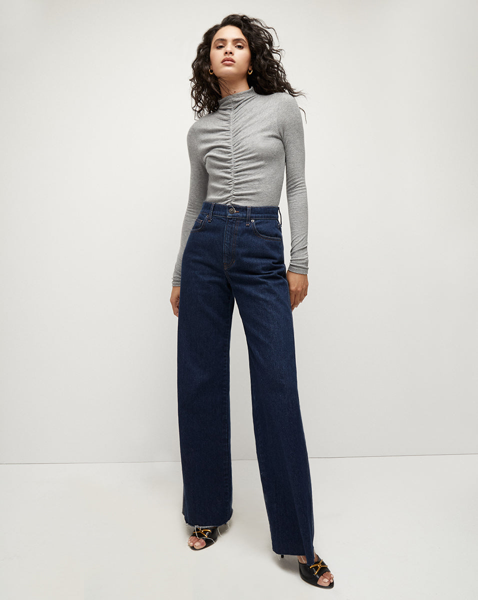 Veronica Beard Theresa Ruched Turtleneck - Heather Grey