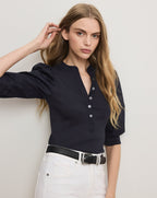Veronica Beard Coralee Puff-Sleeve Top - Navy