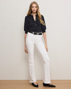 Veronica Beard Coralee Puff-Sleeve Top - Navy
