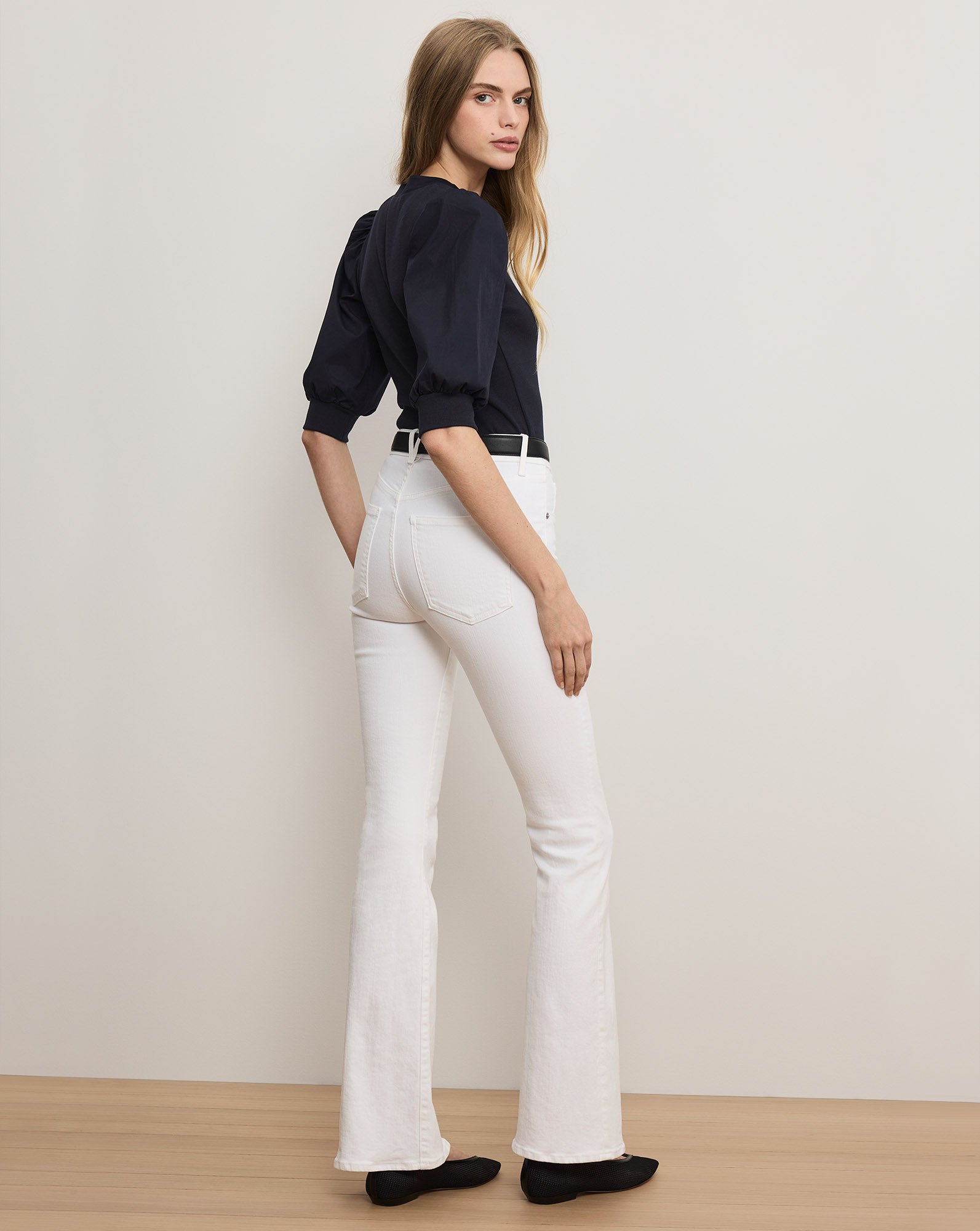 Veronica Beard Coralee Puff-Sleeve Top - Navy