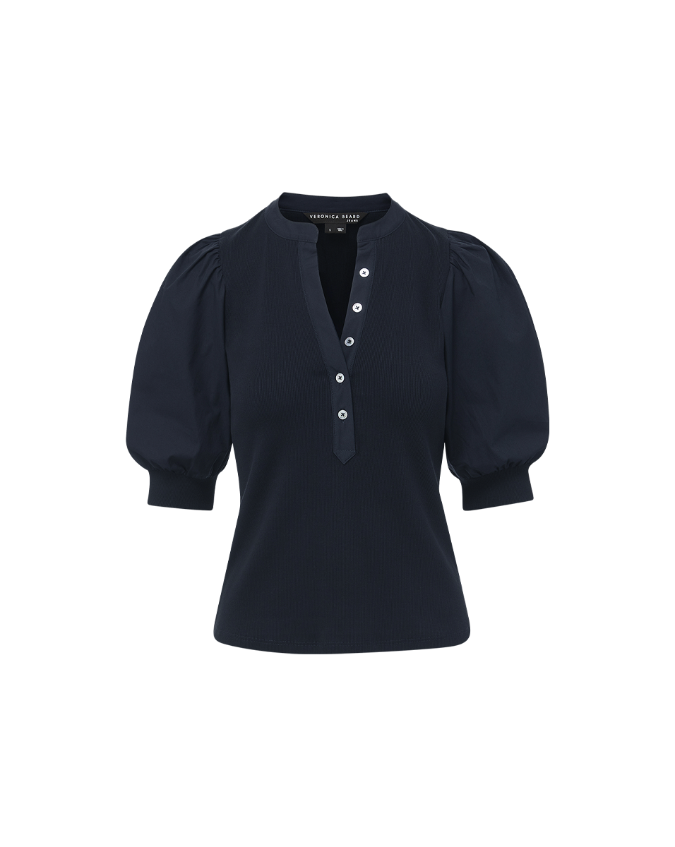 Veronica Beard Coralee Puff-Sleeve Tee - Navy