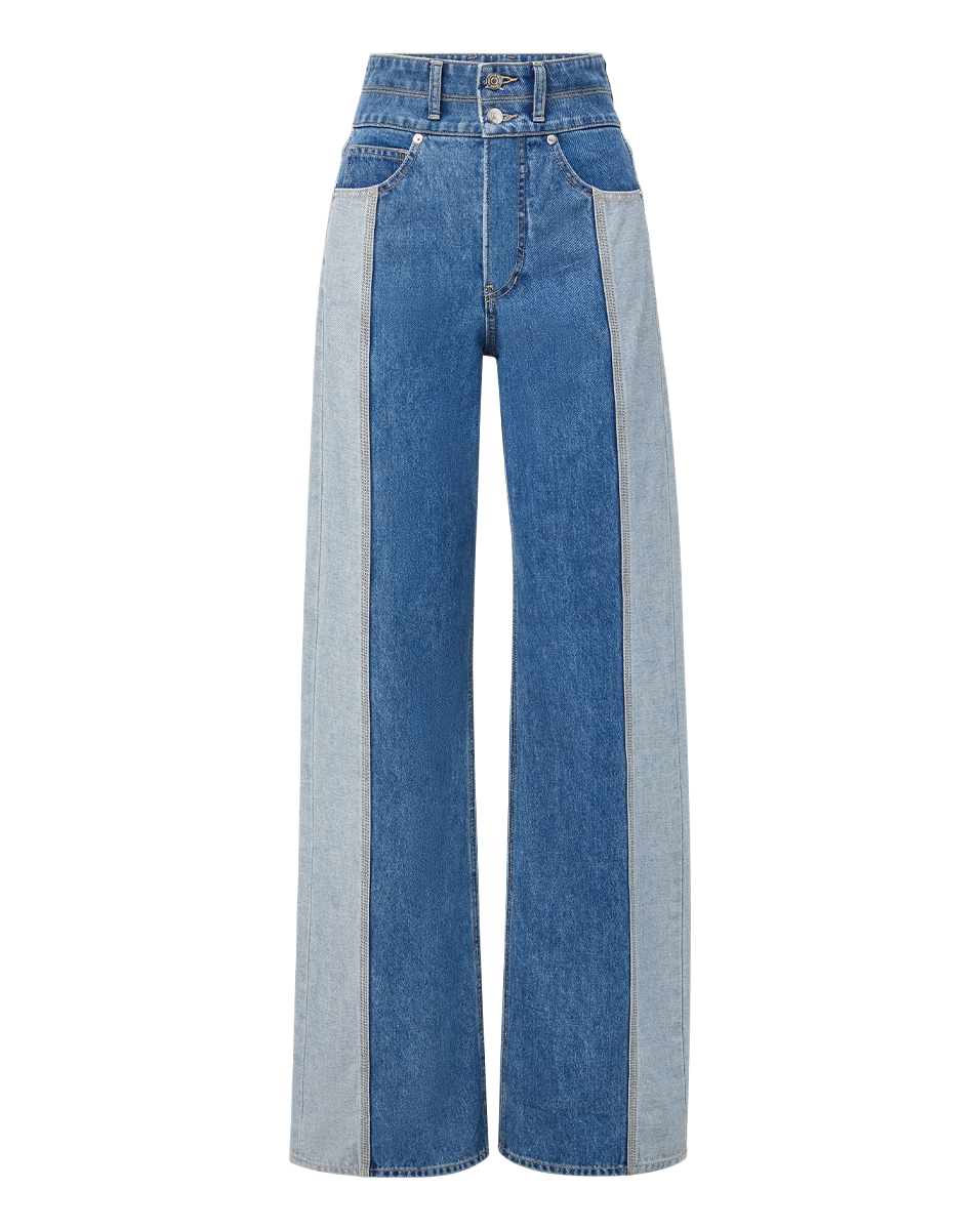 Veronica Beard Taylor Two-Tone Wide-Leg Jean - Neptune