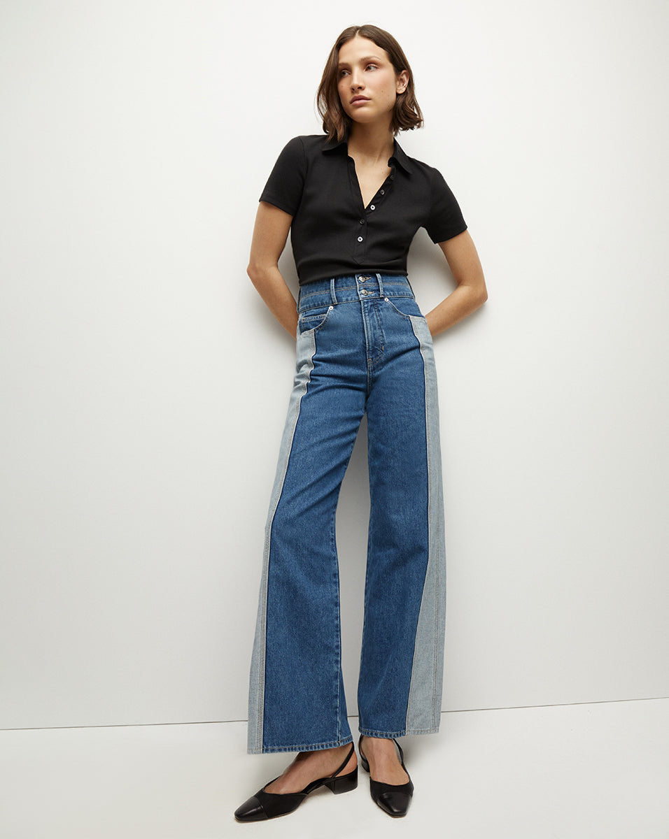 Veronica Beard Taylor Two-Tone Wide-Leg Jean - Neptune