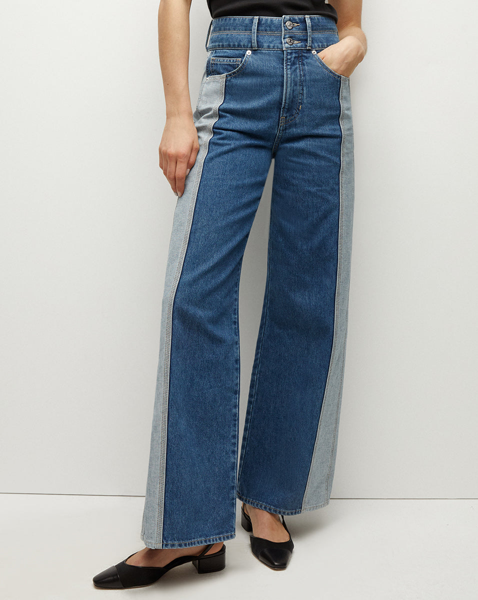 Veronica Beard Taylor Two-Tone Wide-Leg Jean - Neptune