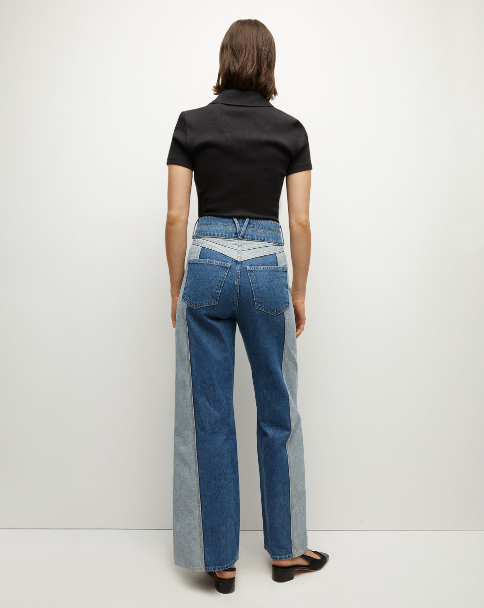 Veronica Beard Taylor Two-Tone Wide-Leg Jean - Neptune
