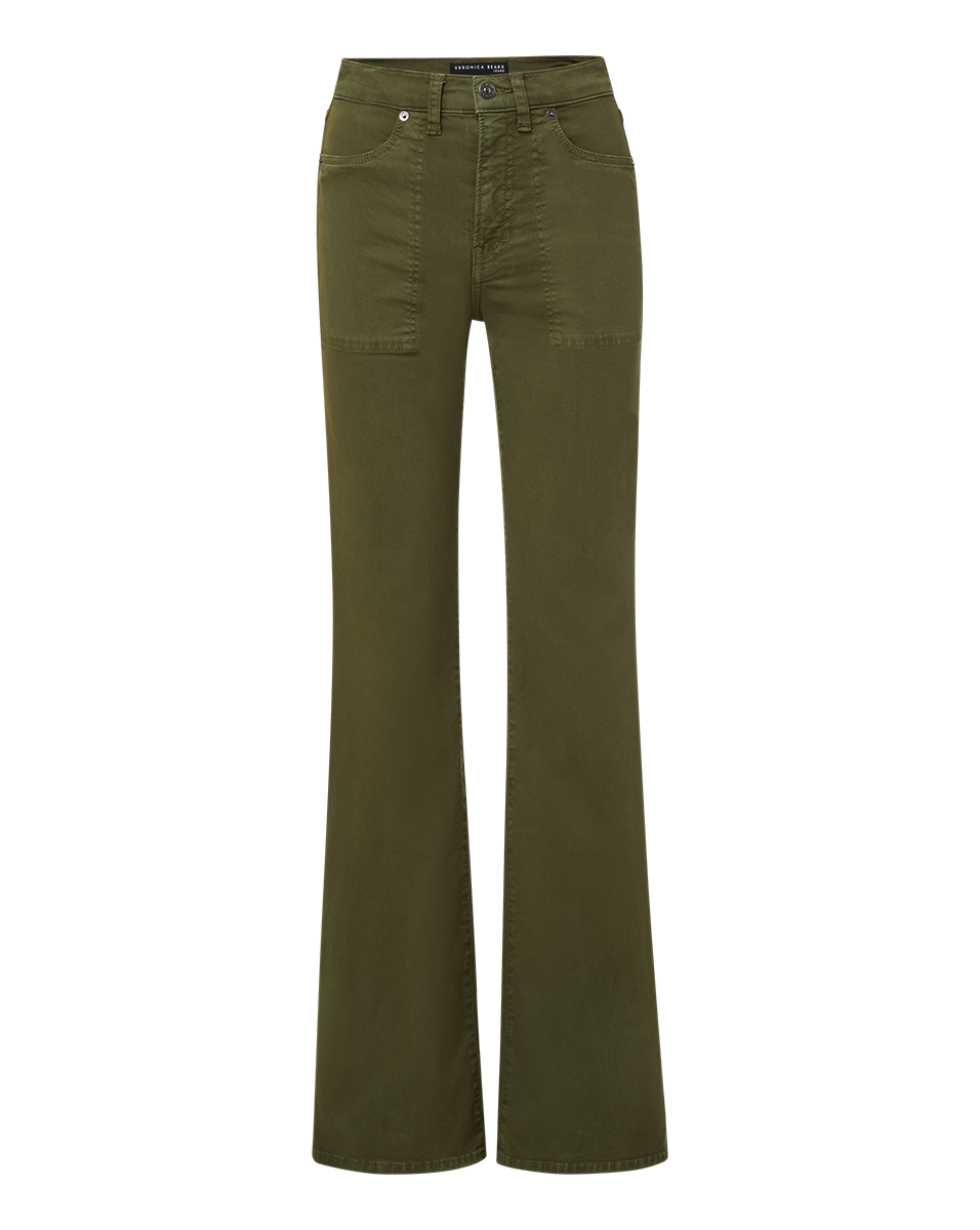 Veronica Beard Crosbie Patch Pocket Slim Wide-Leg Pant - Army Green