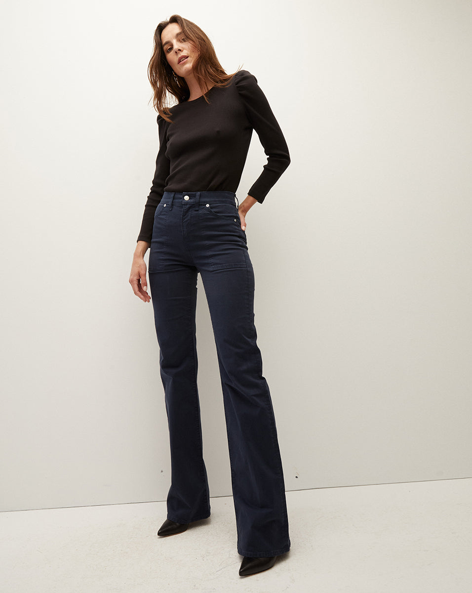 Veronica Beard Crosbie Slim Wide-Leg Pant - Navy