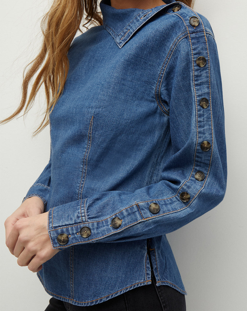 Veronica Beard Fauri Asymmetrical Denim Shirt - Cornflower