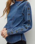 Veronica Beard Fauri Asymmetrical Denim Shirt - Cornflower