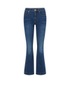 Veronica Beard Blue denim flare jeans with whiskered details.