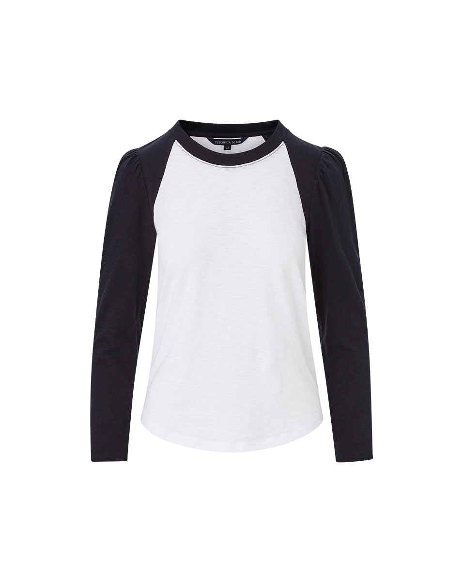Veronica Beard Mason Baseball Tee - White/Navy