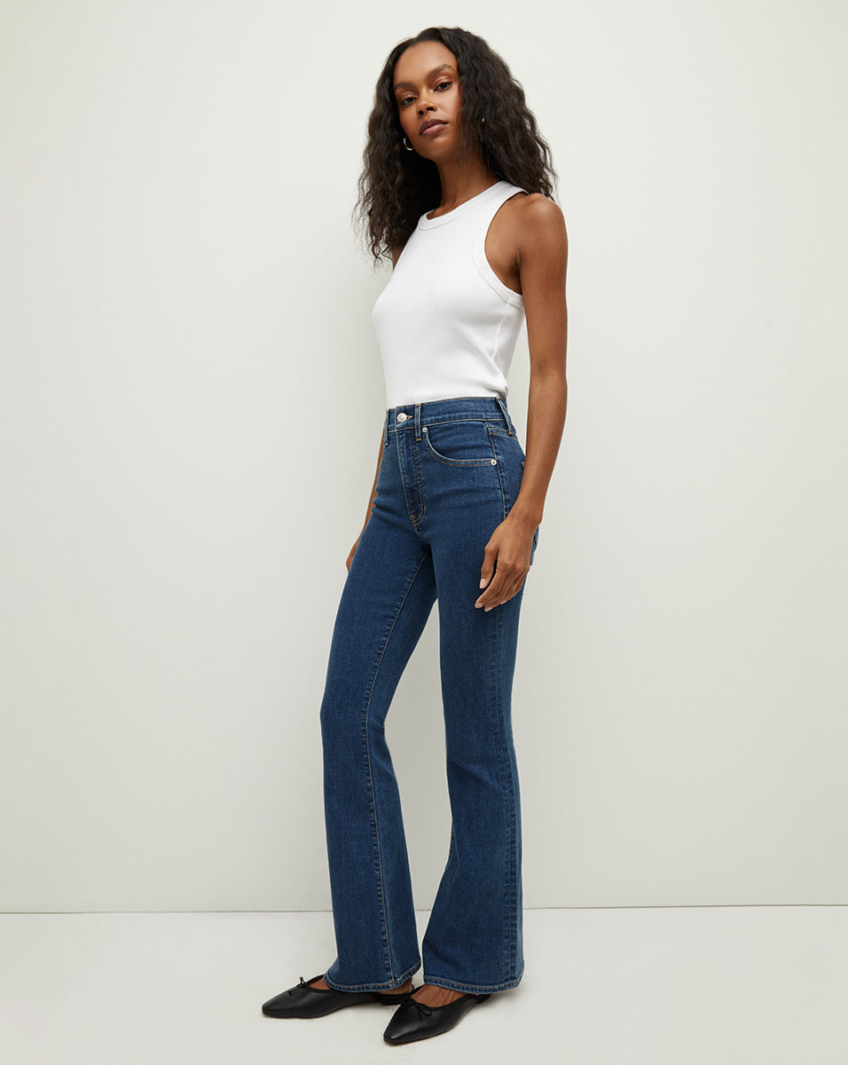 Veronica Beard Beverly Loafer Length Skinny-Flare Jean - Bright Blue