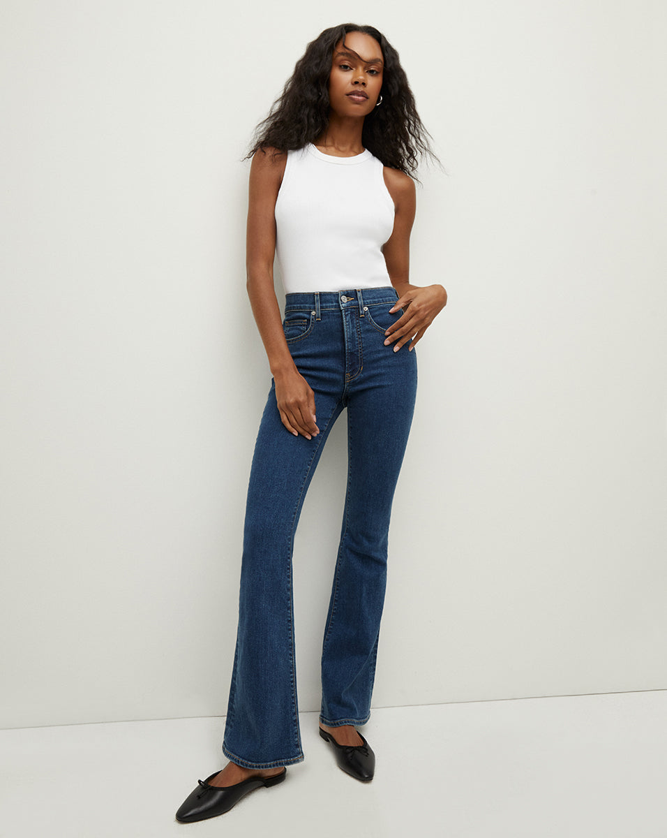 Veronica Beard Beverly Loafer Length Skinny-Flare Jean - Bright Blue
