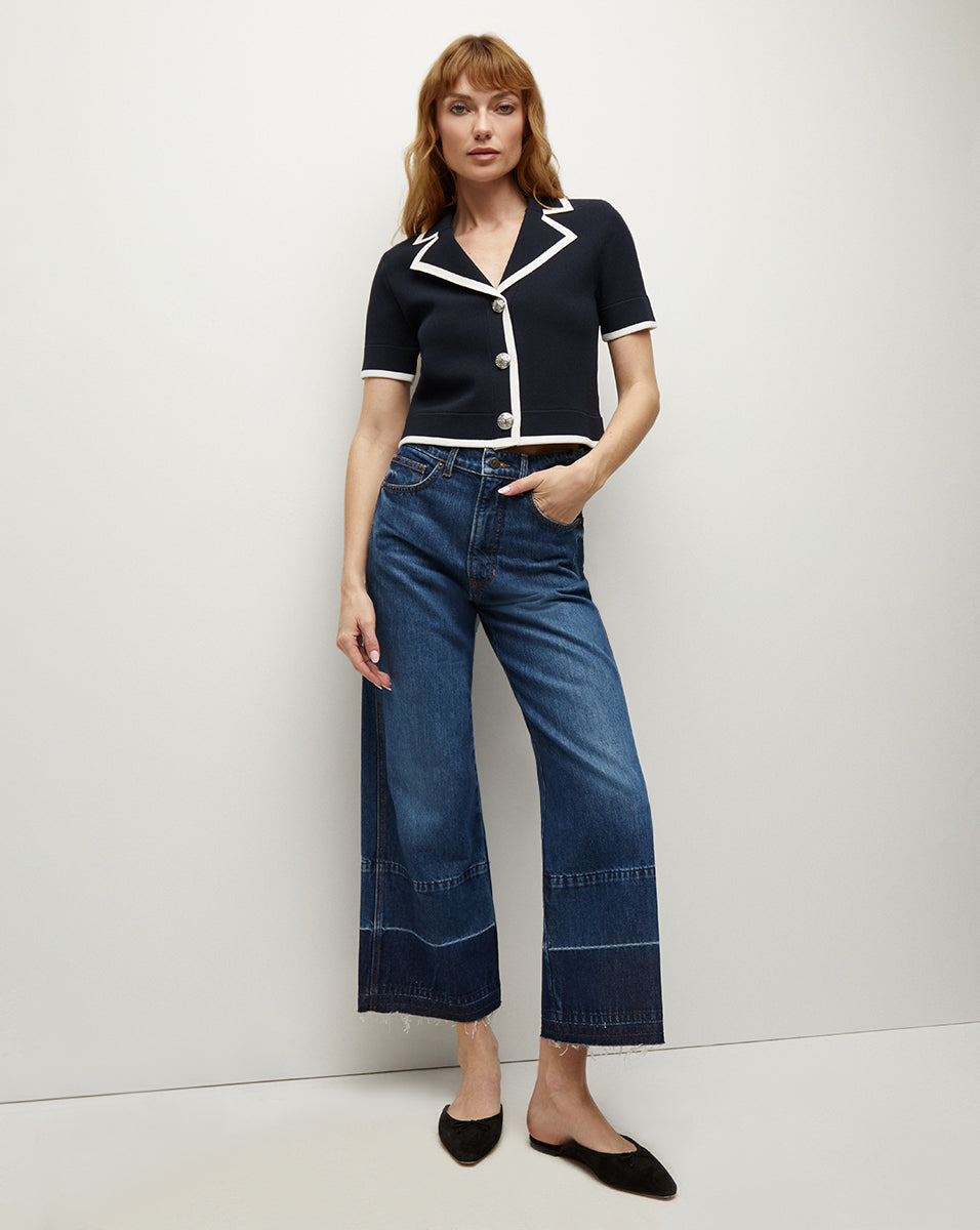 Veronica Beard Taylor Released Hem Cropped Wide-Leg Jean - Bright Blue