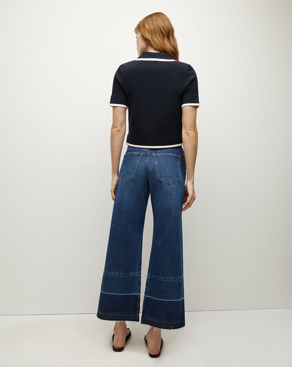Veronica Beard Taylor Released Hem Cropped Wide-Leg Jean - Bright Blue