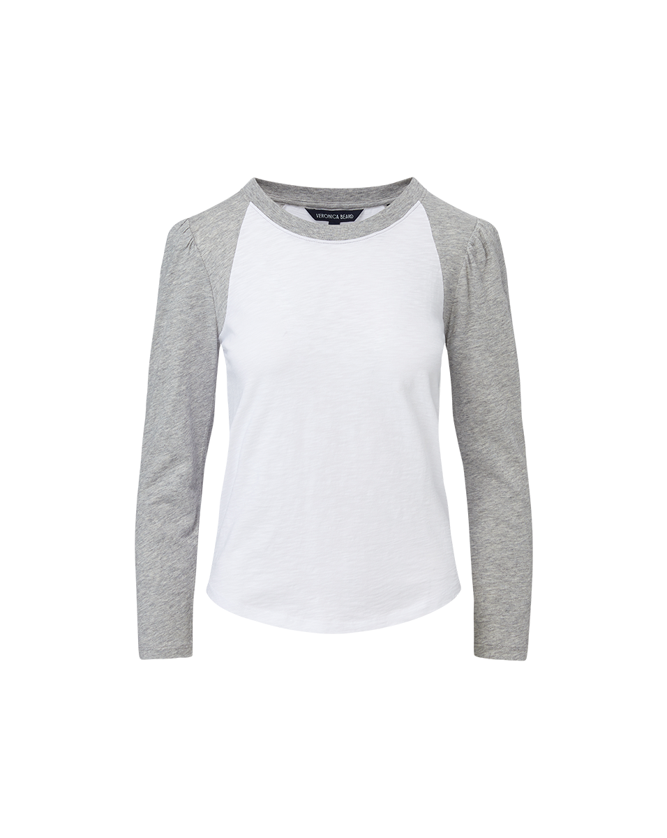 Veronica Beard Mason Baseball Tee White/Heather Grey