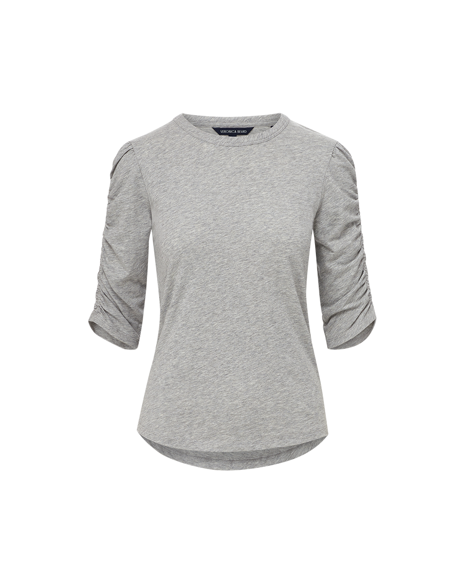 Veronica Beard Waldorf Ruched-Sleeve Slub T-Shirt - Heather Grey