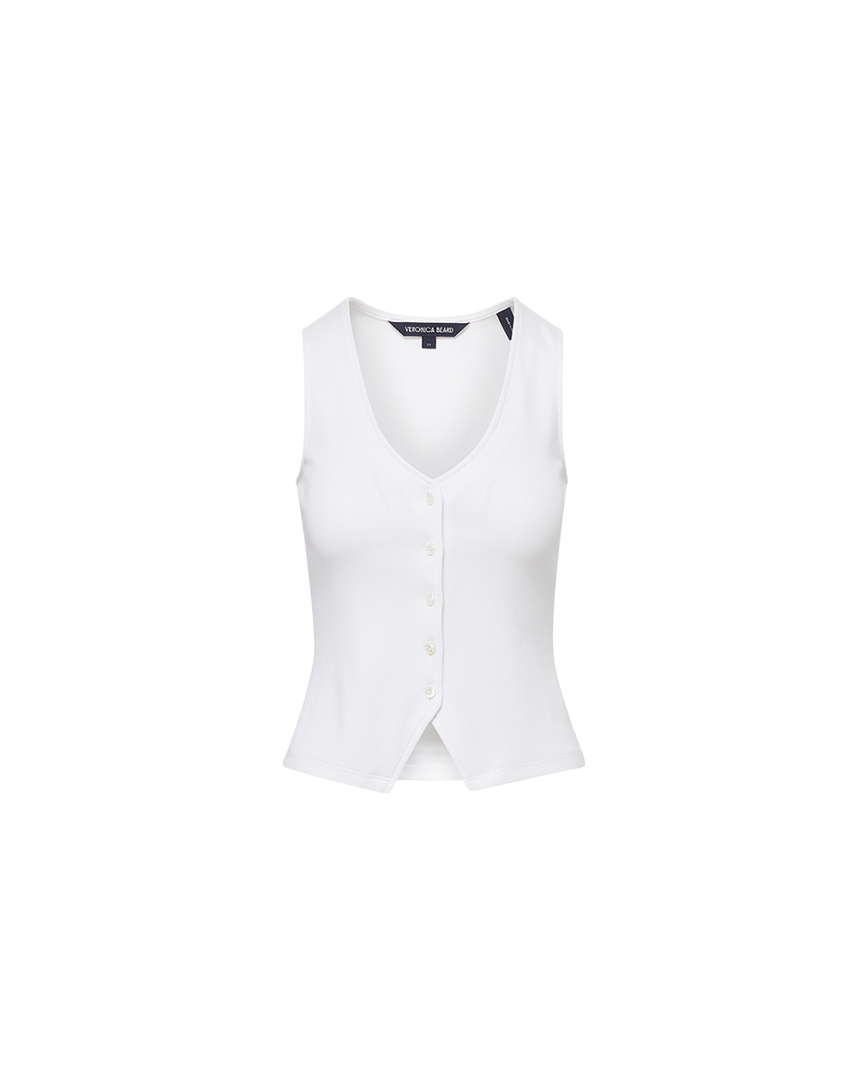 Veronica Beard Hoorne Button-Down Tank Top - White