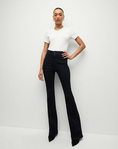 Veronica Beard Beverly Seamed Skinny-Flare Jean - Indigo Rinse