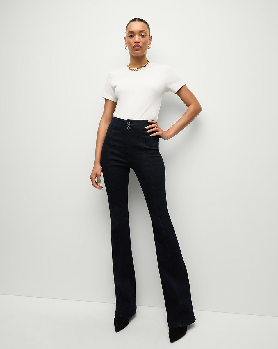 Veronica Beard Beverly Seamed Skinny-Flare Jean - Indigo Rinse