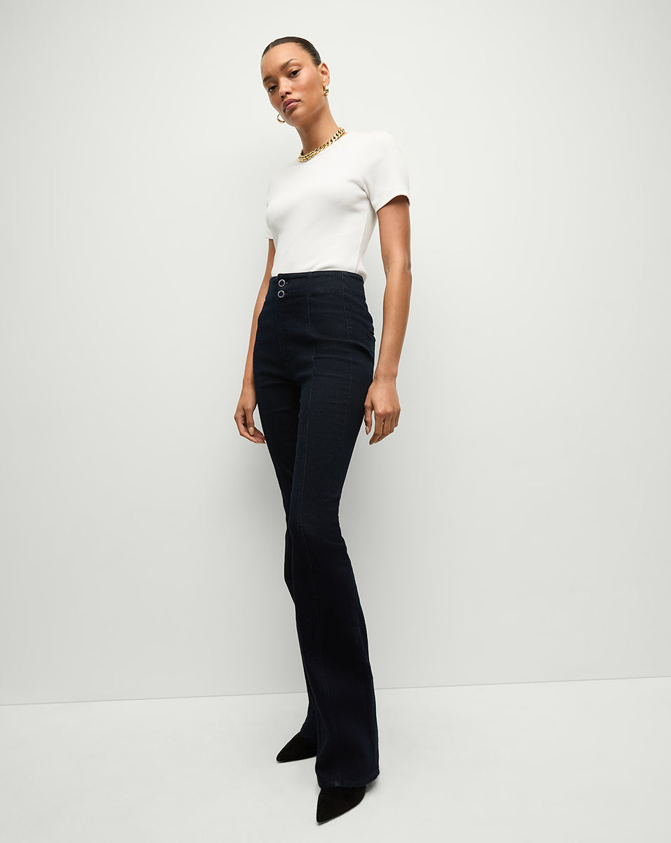 Veronica Beard Beverly Seamed Skinny-Flare Jean - Indigo Rinse