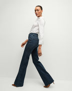 Veronica Beard Crosbie Rhinestone Slim Wide-Leg Jean - Indigo Rinse