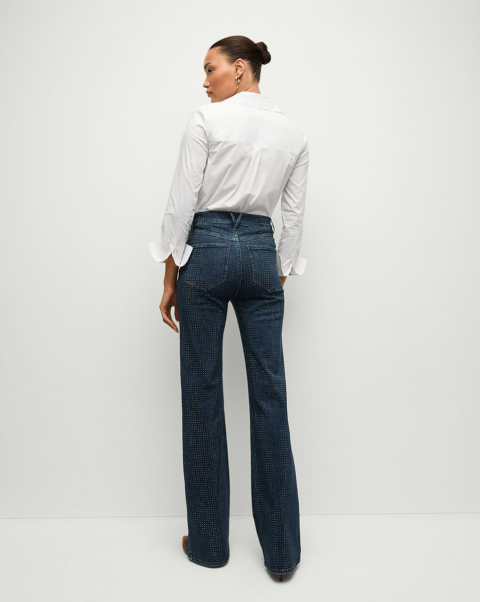 Veronica Beard Crosbie Rhinestone Slim Wide-Leg Jean - Indigo Rinse