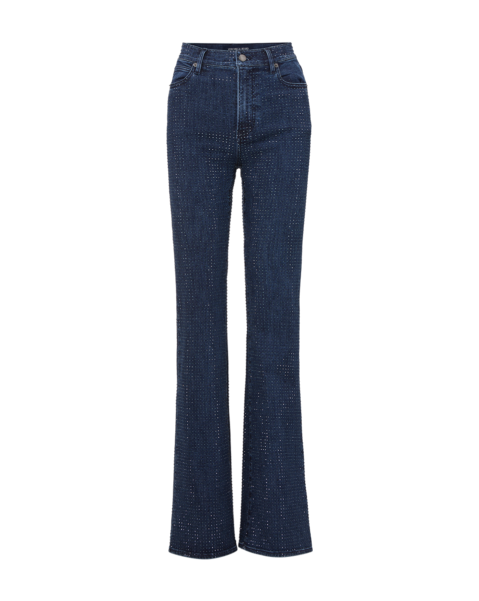 Veronica Beard Crosbie Rhinestone Slim Wide-Leg Jean - Indigo Rinse
