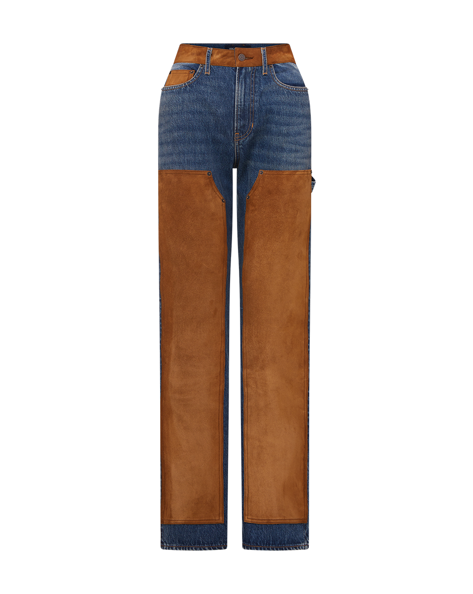 Veronica Beard Dylan Suede-Patchwork Straight-Leg Jean - Equinox Blue