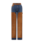 Veronica Beard Dylan Suede-Patchwork Straight-Leg Jean - Equinox Blue