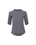 Veronica Beard Waldorf Ruched-Sleeve T-Shirt Navy/White