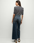 Veronica Beard Waldorf Ruched-Sleeve T-Shirt - Navy/White