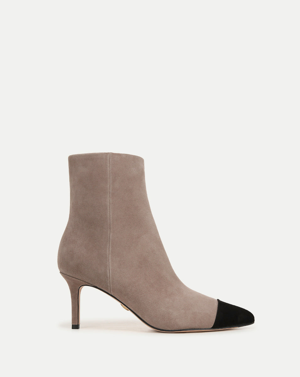 Veronica Beard Lisa Cap-Toe Mid-Heel Bootie - Taupe/Black