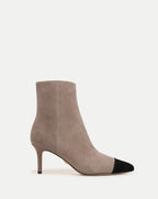 Veronica Beard Lisa Cap-Toe Mid-Heel Bootie - Taupe/Black