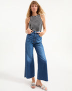 Veronica Beard Taylor Cropped Wide-Leg Jean - Bright Blue