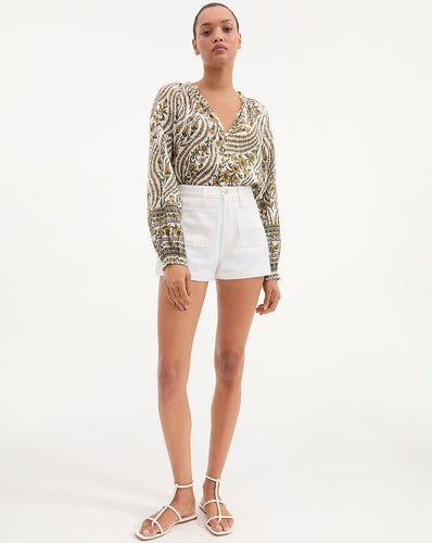 Veronica Beard Timmi Denim Short with Patch Pockets - White