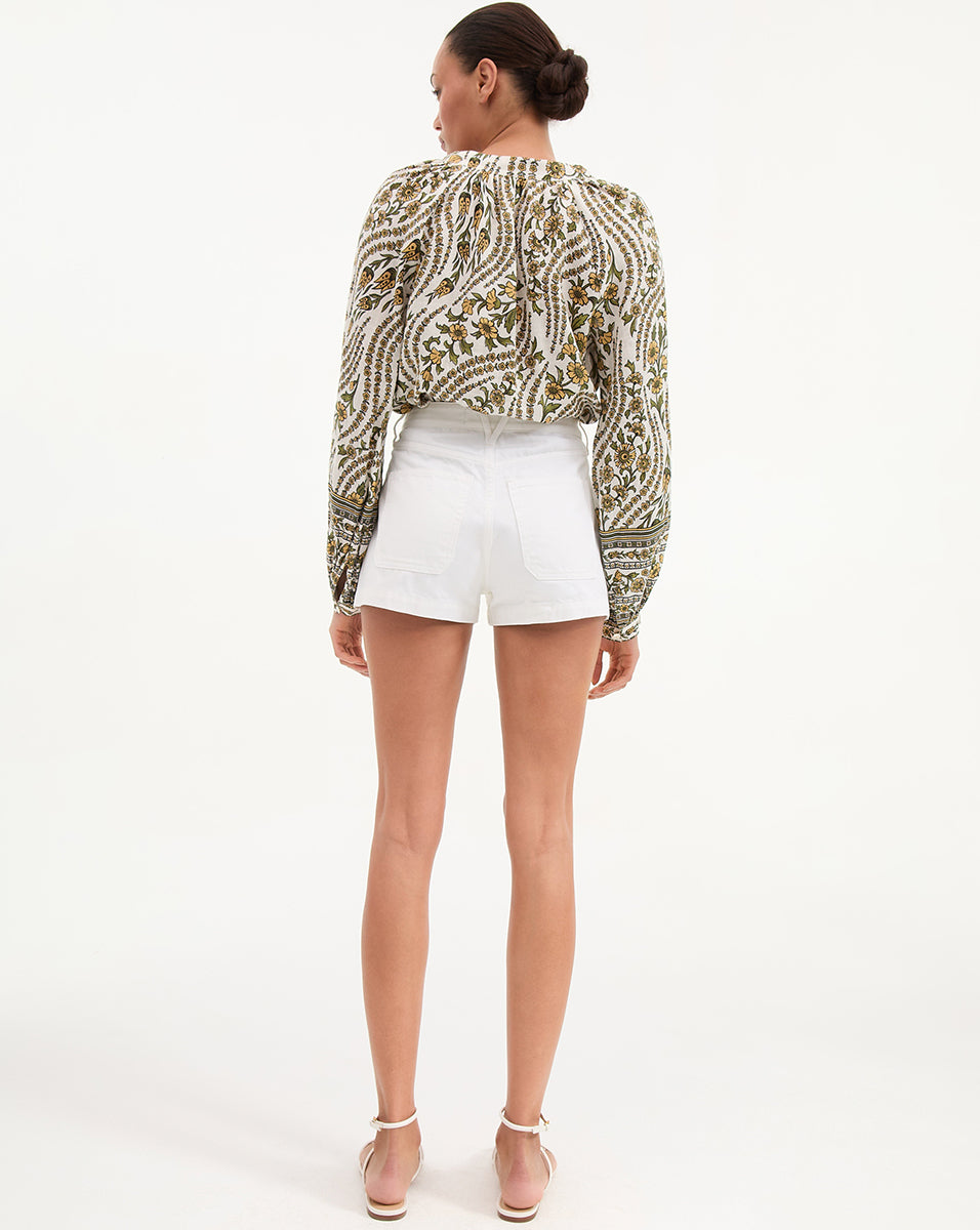 Veronica Beard Timmi Denim Short with Patch Pockets - White