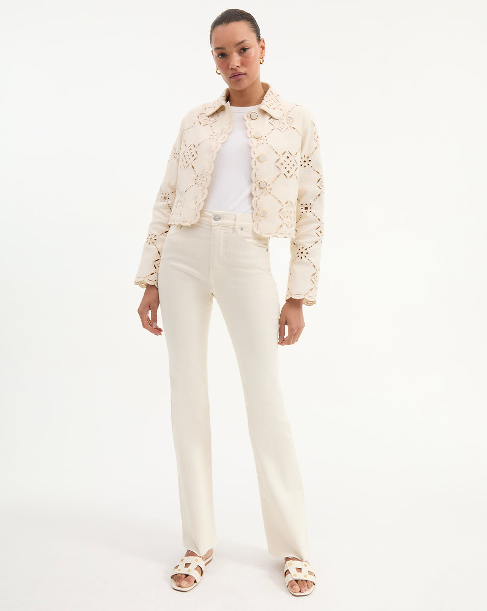 Veronica Beard Cameron Raw Hem Bootcut Jean - Ecru