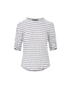 Veronica Beard Waldorf Ruched-Sleeve T-Shirt Black/White