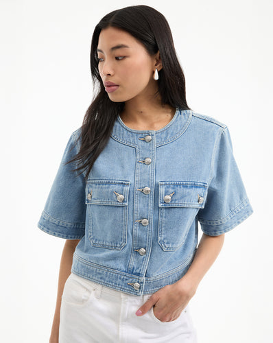 Veronica Beard Elias Short Sleeve Denim Jacket - Silverwood Blue