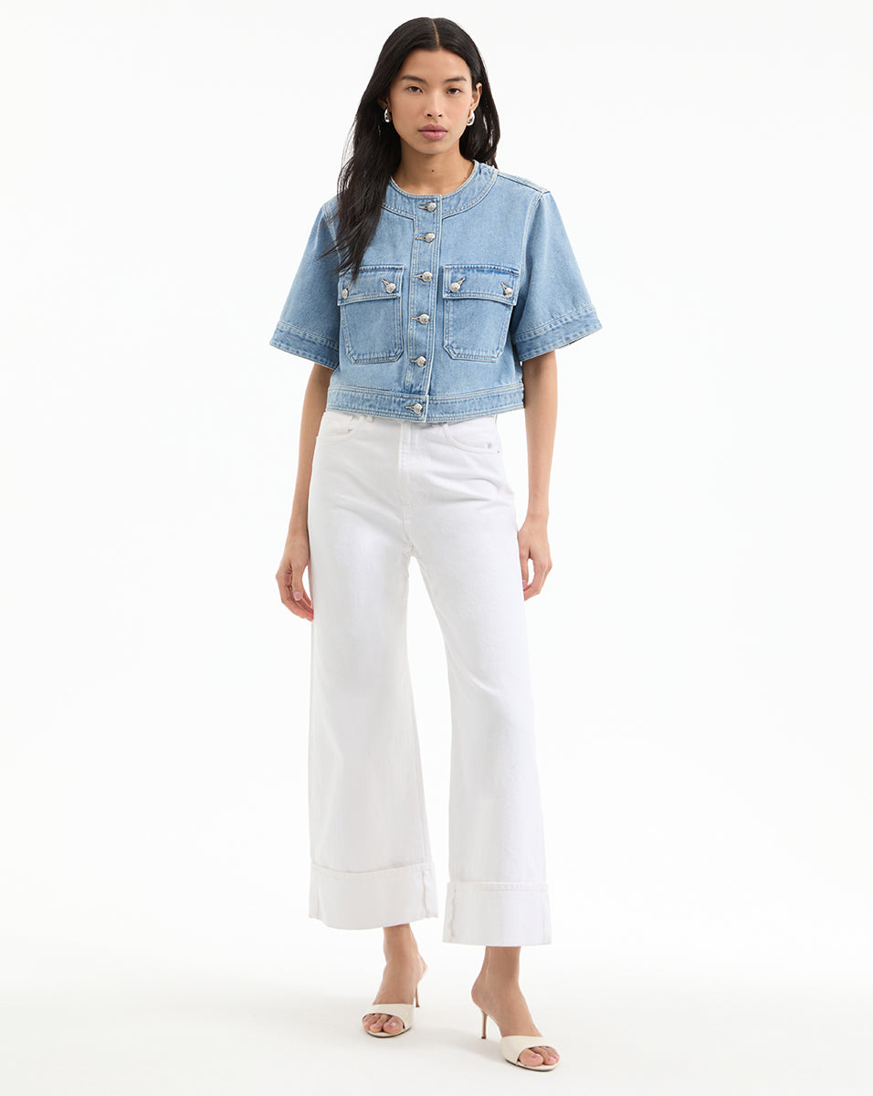 Veronica Beard Elias Short Sleeve Denim Jacket - Silverwood Blue