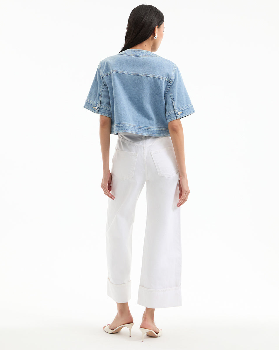 Veronica Beard Elias Short Sleeve Denim Jacket - Silverwood Blue