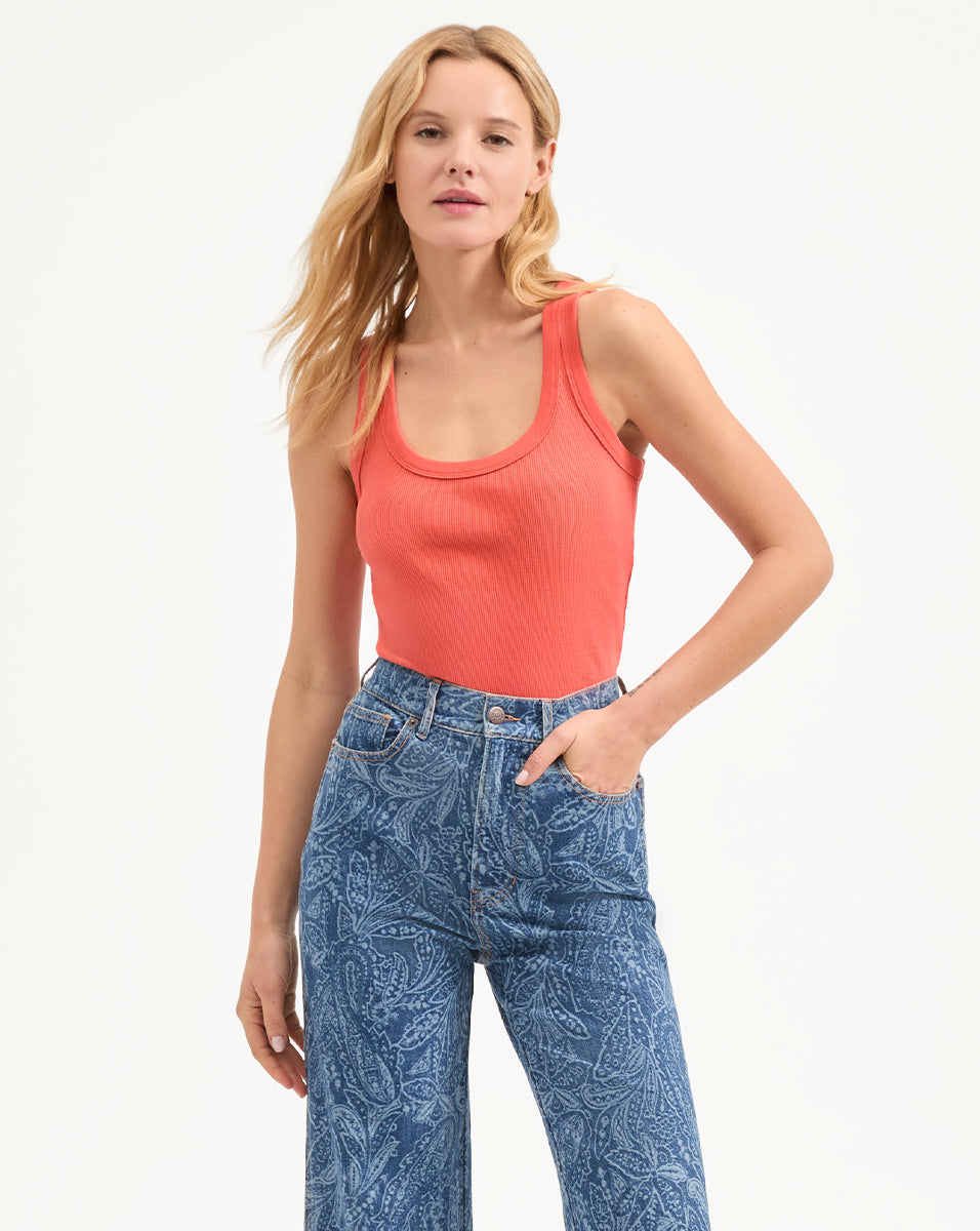 Veronica Beard Birke Scoopneck Tank Top - Persimmon